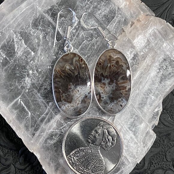 Natural Stick Agate Earrings Stone Crystal Jewelry - Picture 6 of 7